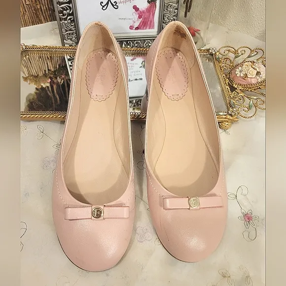 Furla Italy Made Womens 38.5 8.5 Pink Leather Ballet Flats Shoes