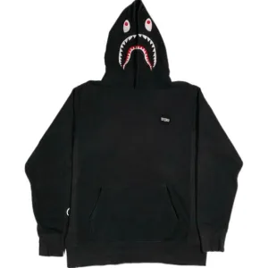 FW19 BAPE Shark Emblem Pullover Hoodie Black Sweater Size XXL 2XL B33