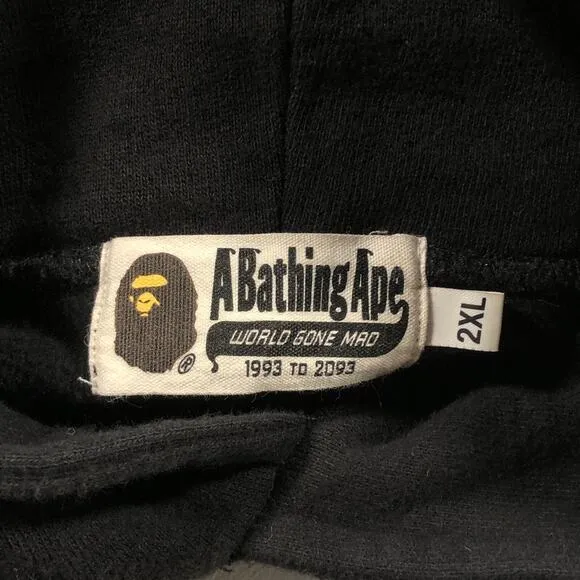 FW19 BAPE Shark Emblem Pullover Hoodie Black Sweater Size XXL 2XL B33