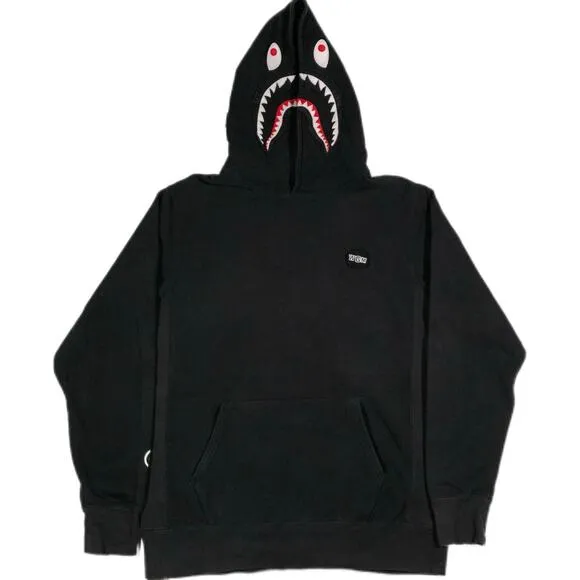FW19 BAPE Shark Emblem Pullover Hoodie Black Sweater Size XXL 2XL B33
