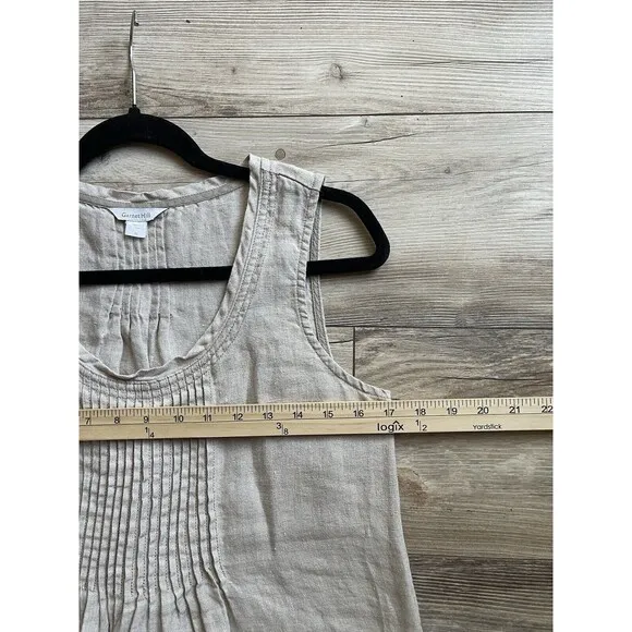 Garnet Hill Linen Tank Dress Tan Cream Pleated Lagenlook Pockets Size 2