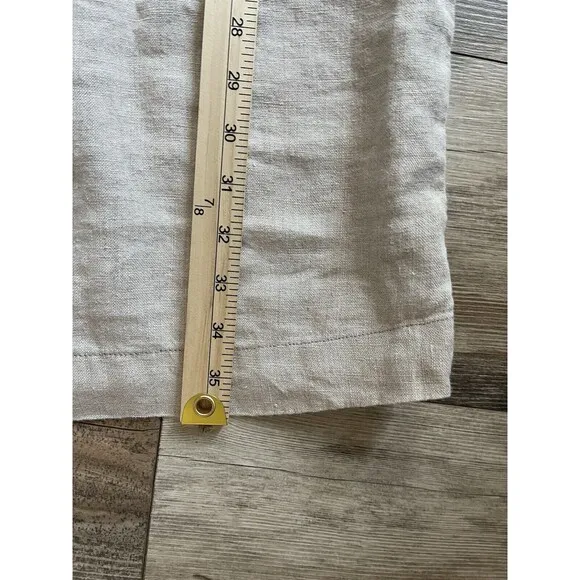 Garnet Hill Linen Tank Dress Tan Cream Pleated Lagenlook Pockets Size 2