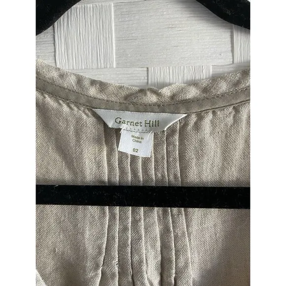 Garnet Hill Linen Tank Dress Tan Cream Pleated Lagenlook Pockets Size 2