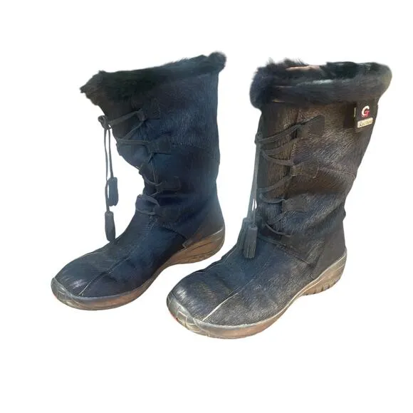 GARTEX Black Fur/Hair Black Lace-Up Boots  - Size 40