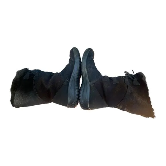 GARTEX Black Fur/Hair Black Lace-Up Boots  - Size 40