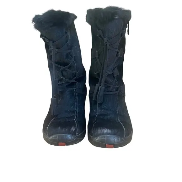 GARTEX Black Fur/Hair Black Lace-Up Boots  - Size 40