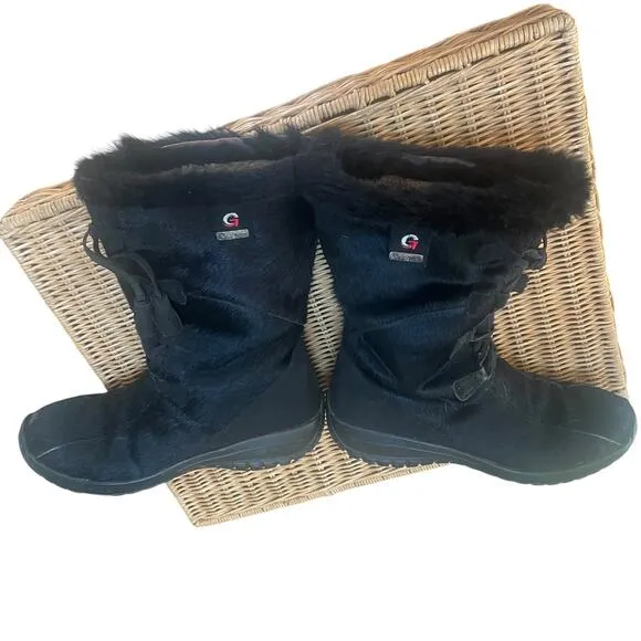 GARTEX Black Fur/Hair Black Lace-Up Boots  - Size 40