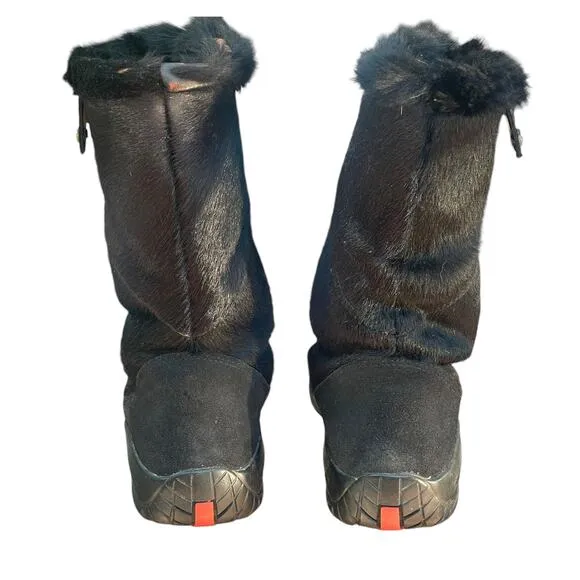 GARTEX Black Fur/Hair Black Lace-Up Boots  - Size 40