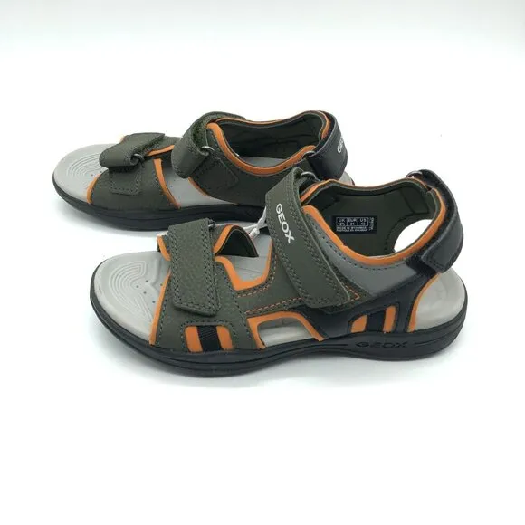 Geox Boys Vaniett Sport Sandals Hook &amp; Loop Green Orange 13
