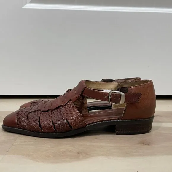 G.H. Bass &amp; Co Women’s 7.5 Raquel Woven Genuine Leather Boho Sandals Brown