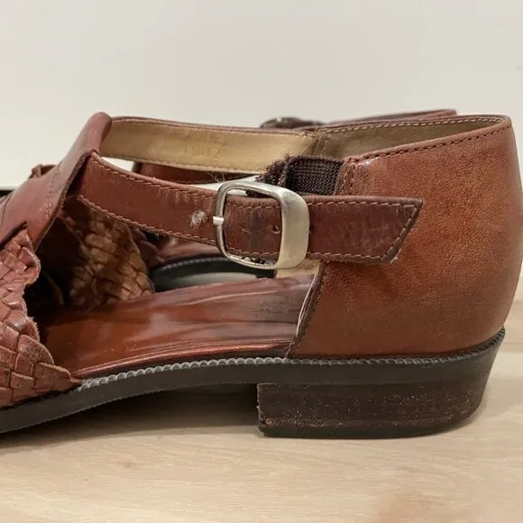 G.H. Bass &amp; Co Women’s 7.5 Raquel Woven Genuine Leather Boho Sandals Brown