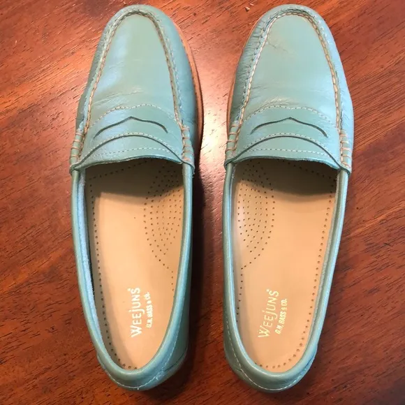 G.H BASS Green Leather Weejuns Whitney Aquarius Loafers Size 6.5