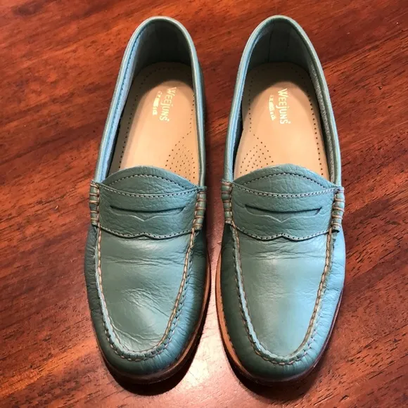 G.H BASS Green Leather Weejuns Whitney Aquarius Loafers Size 6.5