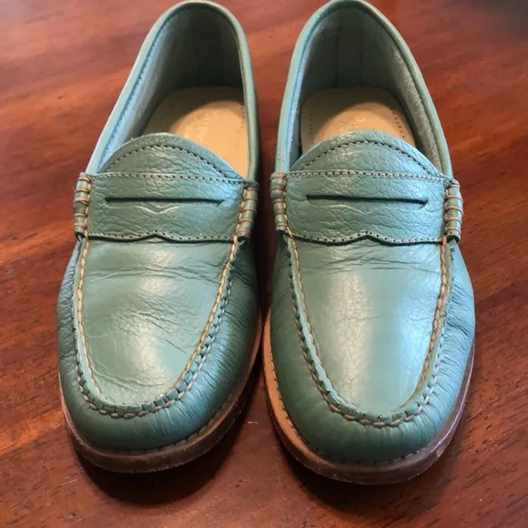G.H BASS Green Leather Weejuns Whitney Aquarius Loafers Size 6.5