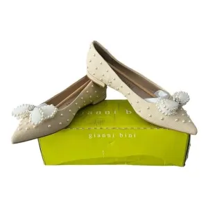 Gianni Bini Braxton Raffia Pearl Bow Dress Flats Color Oat Women’s Shoes Size 10