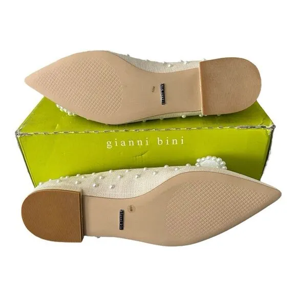 Gianni Bini Braxton Raffia Pearl Bow Dress Flats Color Oat Women’s Shoes Size 10