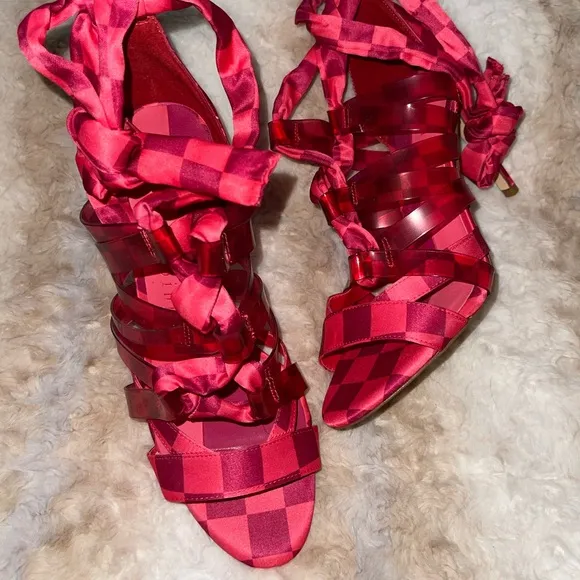 Gianni Bini Checkered Tie Wrap Heels