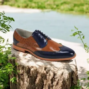 GIOVANNI MEN'S NAVY/TAN LEATHER WING TIP DRESS SHOE. TROY.