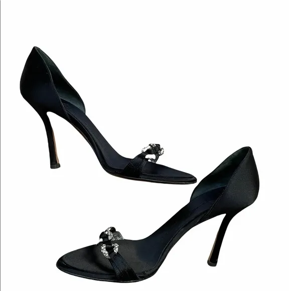 GIUSEPPE ZANOTTI Black Crystal Embellishments Sandals Size 9.5