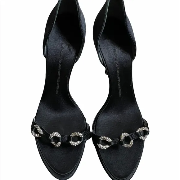 GIUSEPPE ZANOTTI Black Crystal Embellishments Sandals Size 9.5