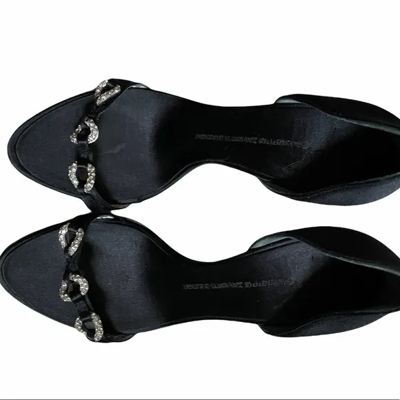 GIUSEPPE ZANOTTI Black Crystal Embellishments Sandals Size 9.5