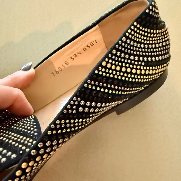 Giuseppe Zanotti Black, Gold, Silver embellished women’s loafer flats