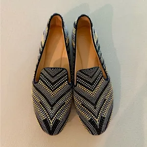 Giuseppe Zanotti Black, Gold, Silver embellished women’s loafer flats
