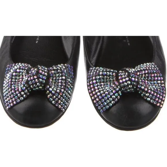 Giuseppe Zanotti Black Leather Rhinestone Embellished Bow Ballet Flats Size 7.5