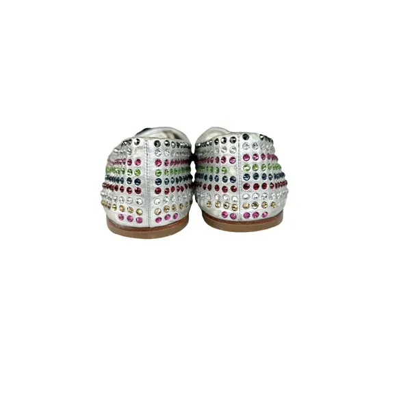 Giuseppe Zanotti Metallic Silver Flats Multicolor Beaded Leather Shoes Womens