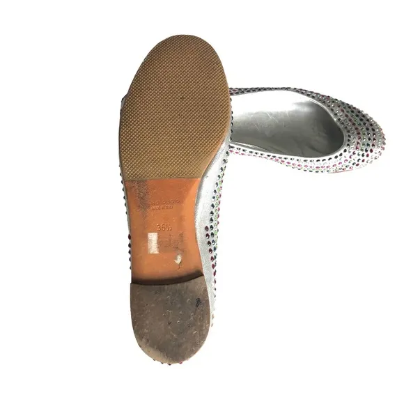 Giuseppe Zanotti Metallic Silver Flats Multicolor Beaded Leather Shoes Womens
