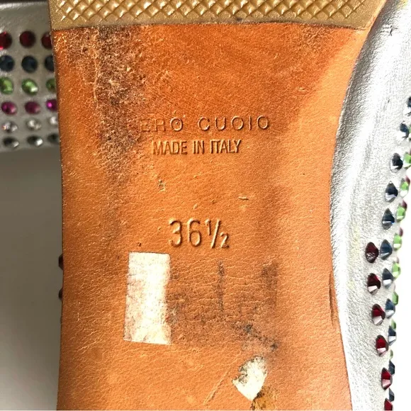 Giuseppe Zanotti Metallic Silver Flats Multicolor Beaded Leather Shoes Womens