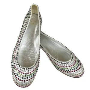 Giuseppe Zanotti Metallic Silver Flats Multicolor Beaded Leather Shoes Womens
