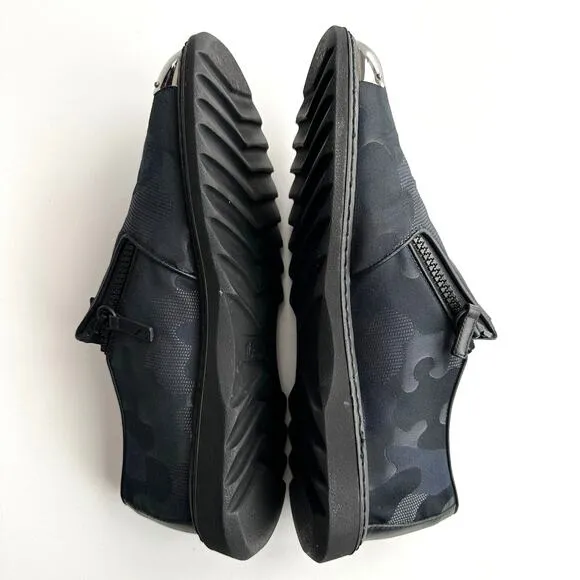 Giuseppe Zanotti Slip On Dark Camo Goth Metal Zip Black Loafer Shoes EU 41 US 10