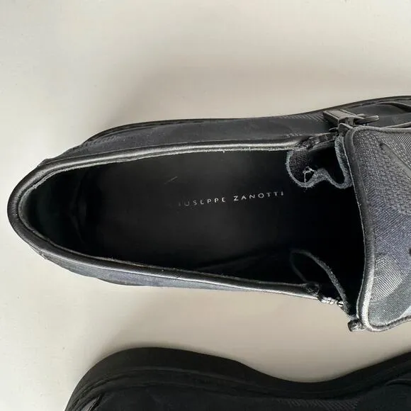 Giuseppe Zanotti Slip On Dark Camo Goth Metal Zip Black Loafer Shoes EU 41 US 10