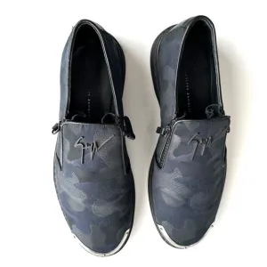 Giuseppe Zanotti Slip On Dark Camo Goth Metal Zip Black Loafer Shoes EU 41 US 10