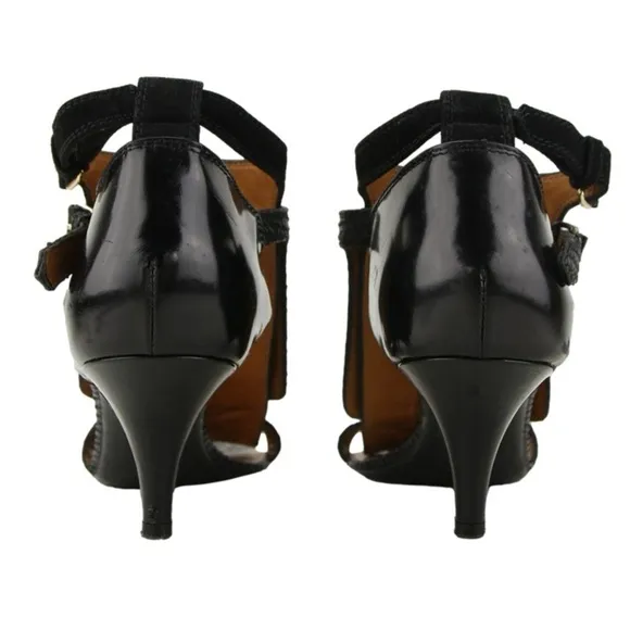 Givenchy Womens Black Snake Print Leather Ankle Strap Heels Size EU 37