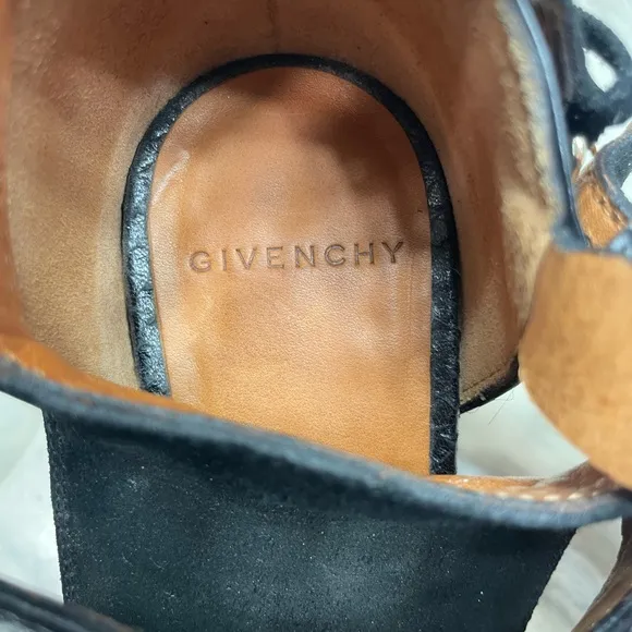 Givenchy Womens Black Snake Print Leather Ankle Strap Heels Size EU 37