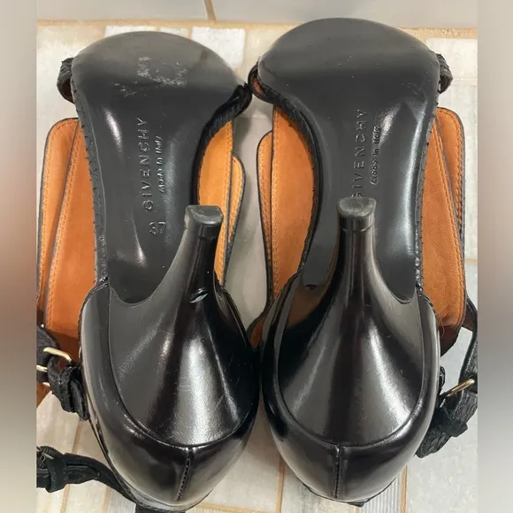 Givenchy Womens Black Snake Print Leather Ankle Strap Heels Size EU 37