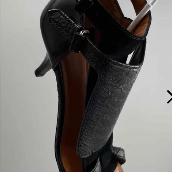 Givenchy Womens Black Snake Print Leather Ankle Strap Heels Size EU 37