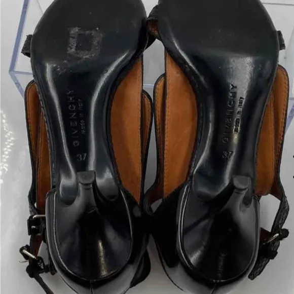 Givenchy Womens Black Snake Print Leather Ankle Strap Heels Size EU 37