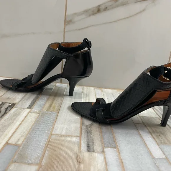 Givenchy Womens Black Snake Print Leather Ankle Strap Heels Size EU 37