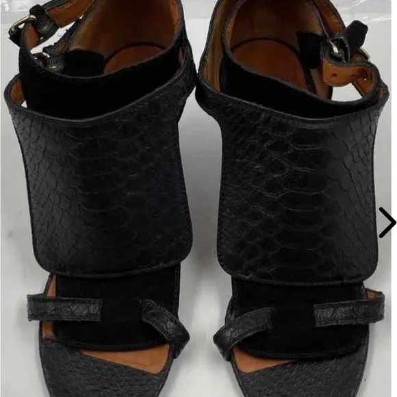 Givenchy Womens Black Snake Print Leather Ankle Strap Heels Size EU 37