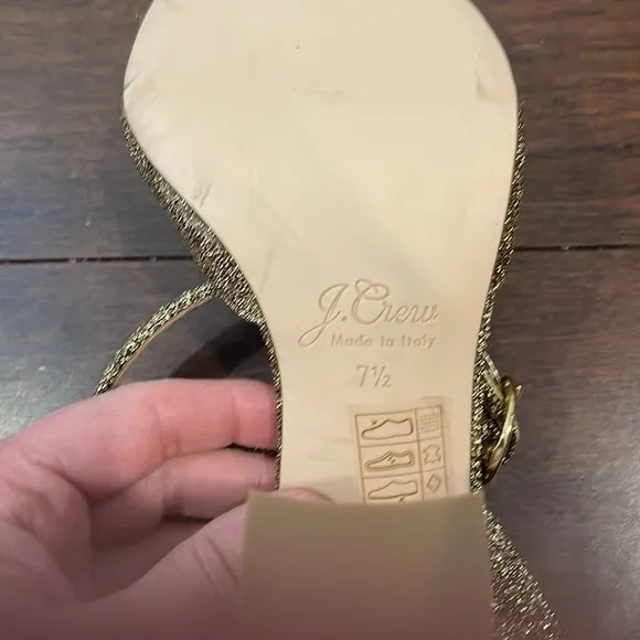 Gold sparkle J. Crew vicky ankle strap closed block toe heels NWOT 7 1/2