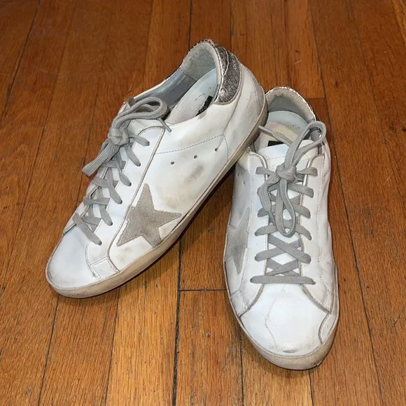 Golden Goose Superstar Silver Tab Trainer Sneakers, size 40