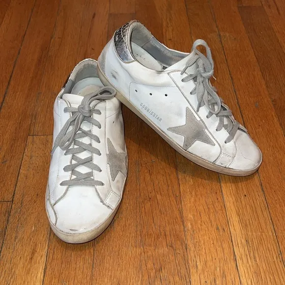 Golden Goose Superstar Silver Tab Trainer Sneakers, size 40