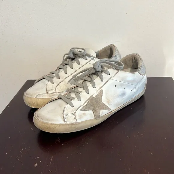 Golden Goose Superstar Silver Tab Trainer Sneakers, size 40
