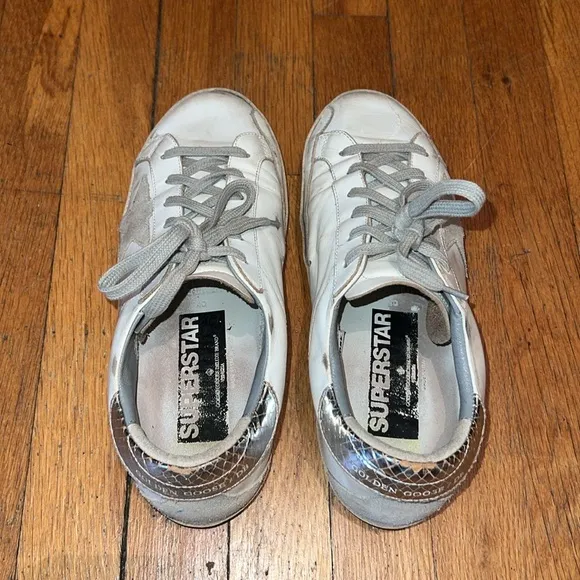 Golden Goose Superstar Silver Tab Trainer Sneakers, size 40