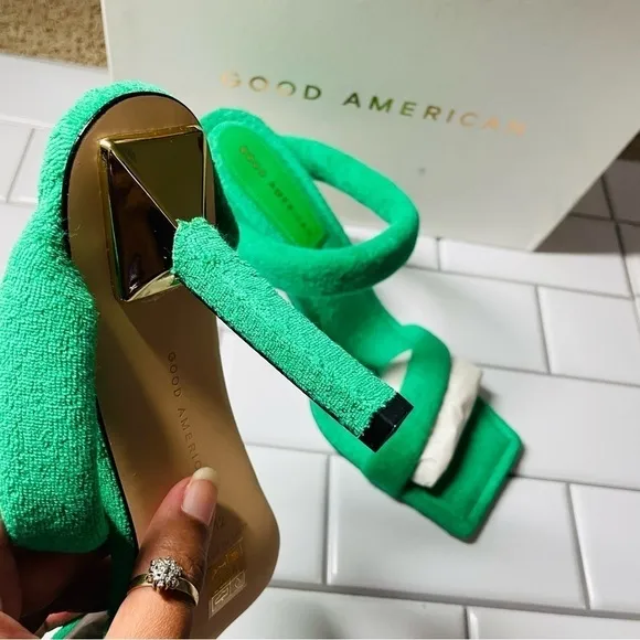 Good American Terry Slip-On High Heeled Sandals - Green TRENDY Y2K