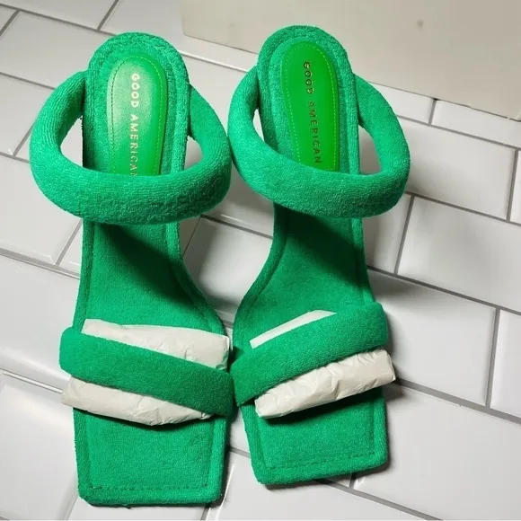 Good American Terry Slip-On High Heeled Sandals - Green TRENDY Y2K