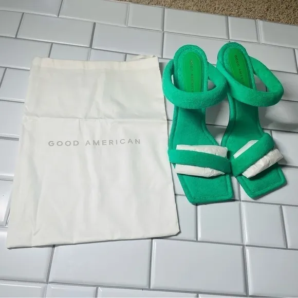 Good American Terry Slip-On High Heeled Sandals - Green TRENDY Y2K